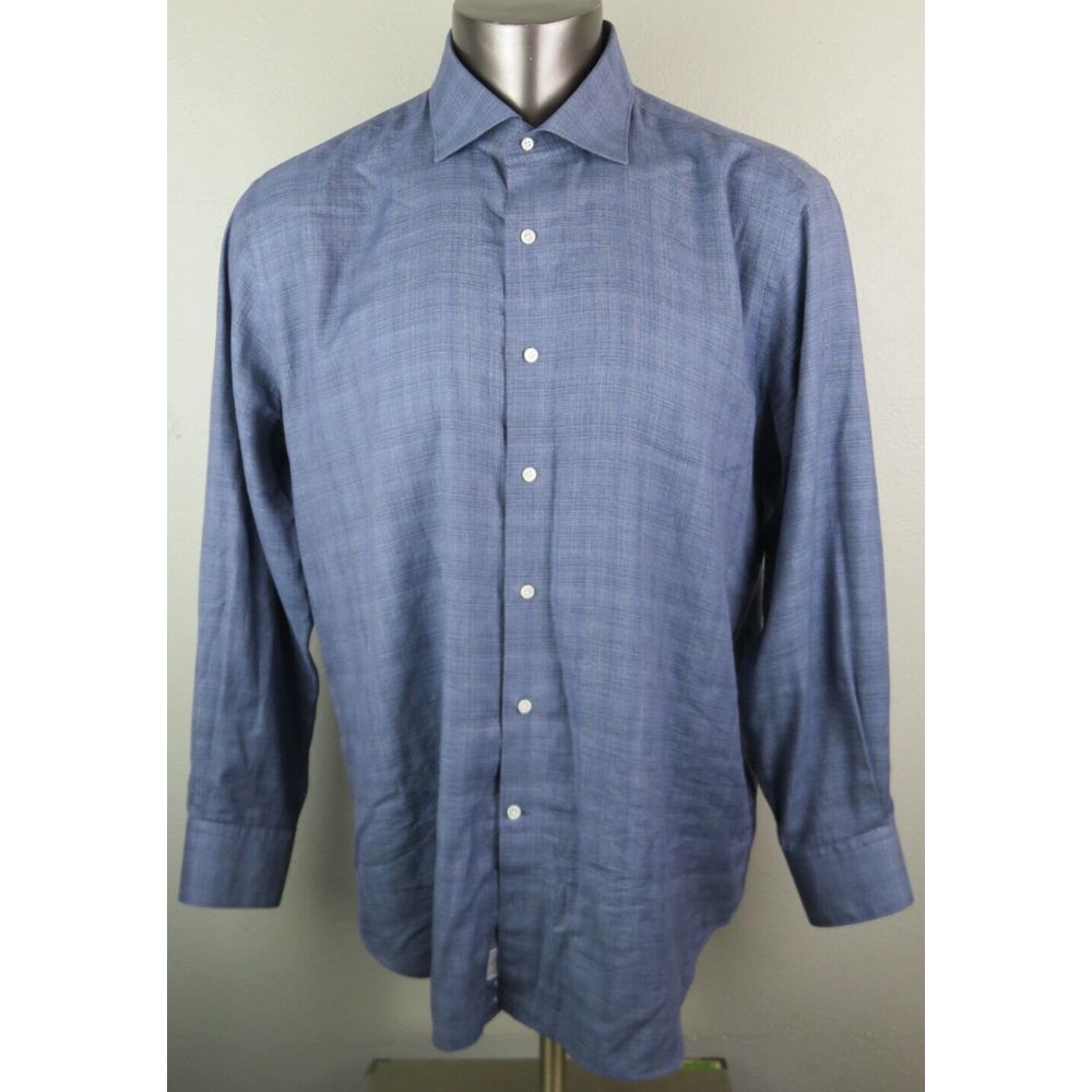 Mens Peter Millar Collection Chambray Blue Button Front Dress Shirt Size XL